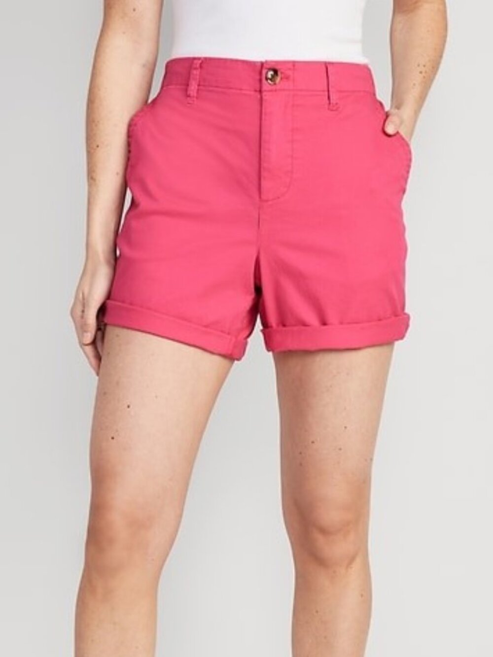 Old Navy OGC Chino Shorts High-Waisted Rise Flower Trail Bright Pink Size XL NEW